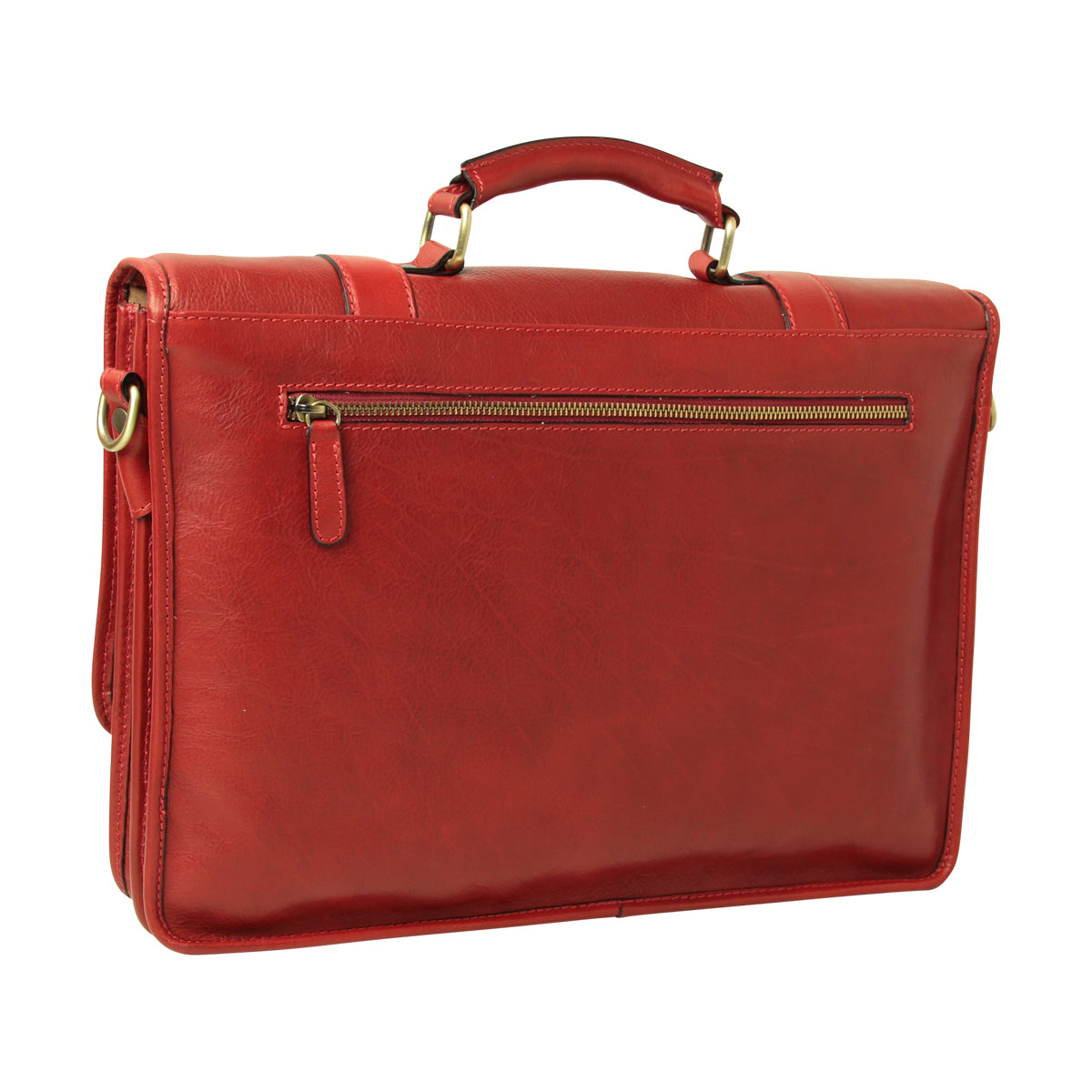 Calfskin Leather Briefcase-Red