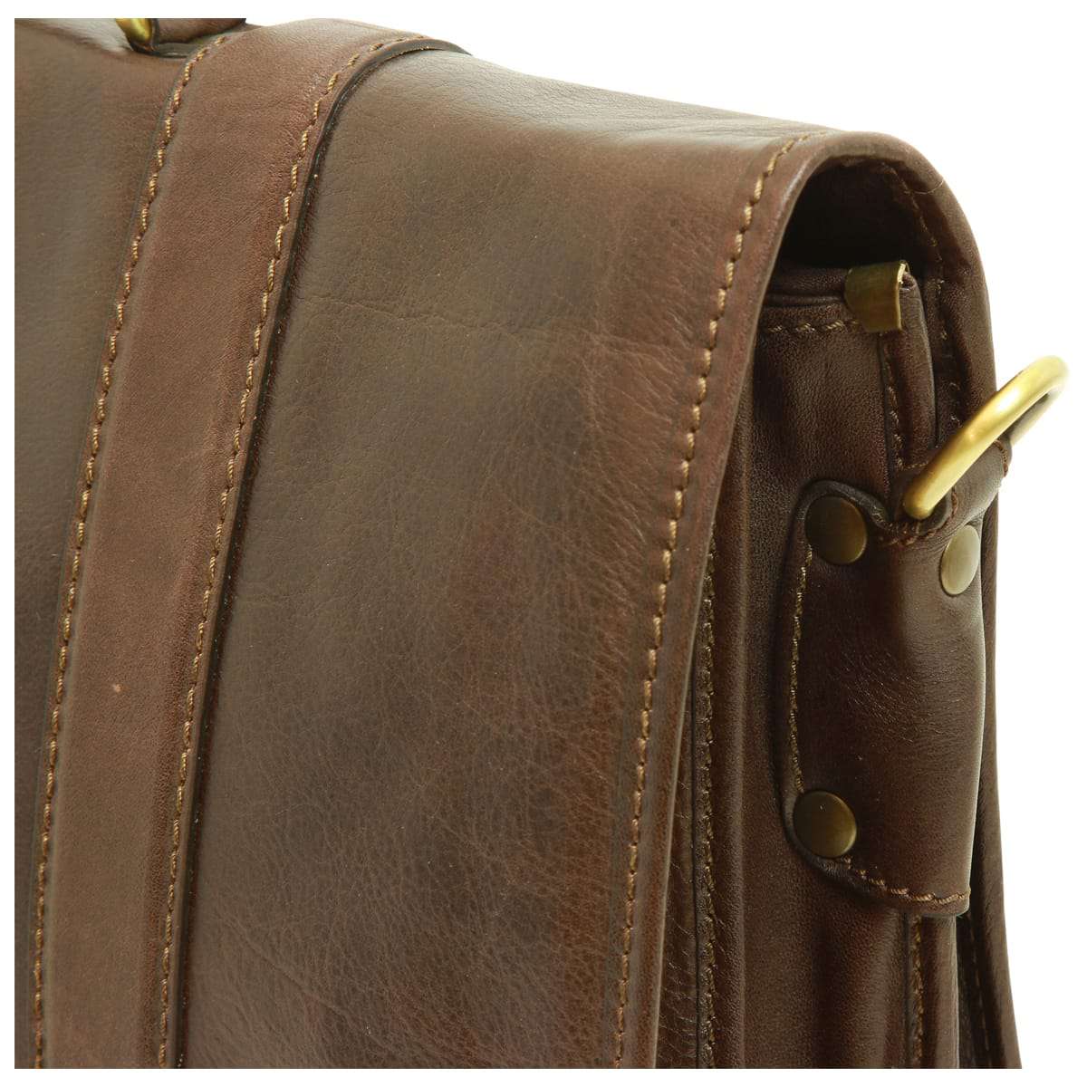 Soft Calfskin Leather Briefcase with shoulder strap - Dark Brown